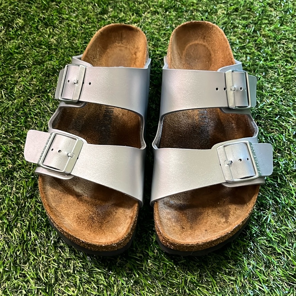 Birkenstock Size 39 Silver Arizona Sandals Women’s 8 8.5